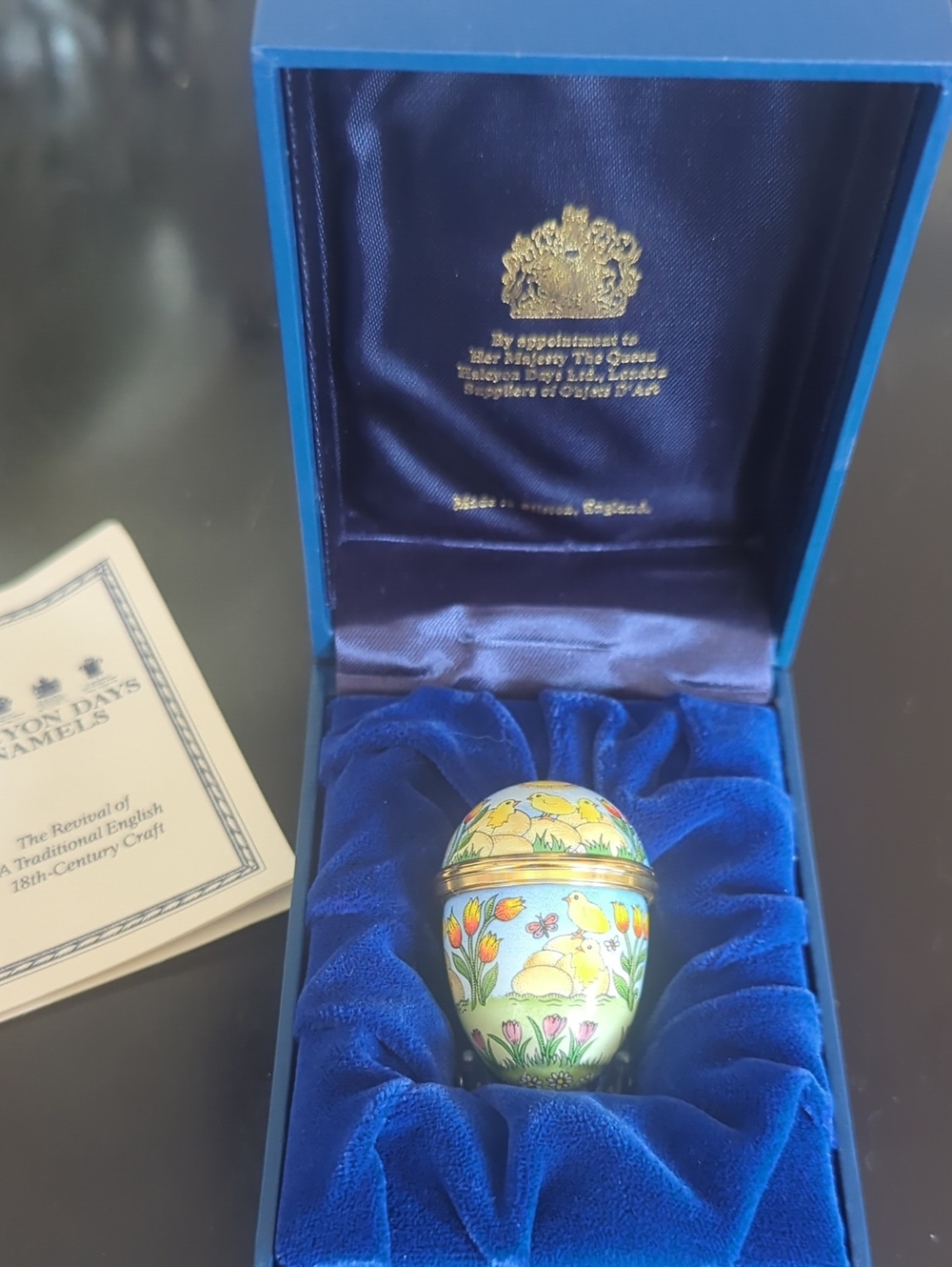 Halcyon Days Blue and Yellow Hand-Painted Egg Trinket Box - Home Accents